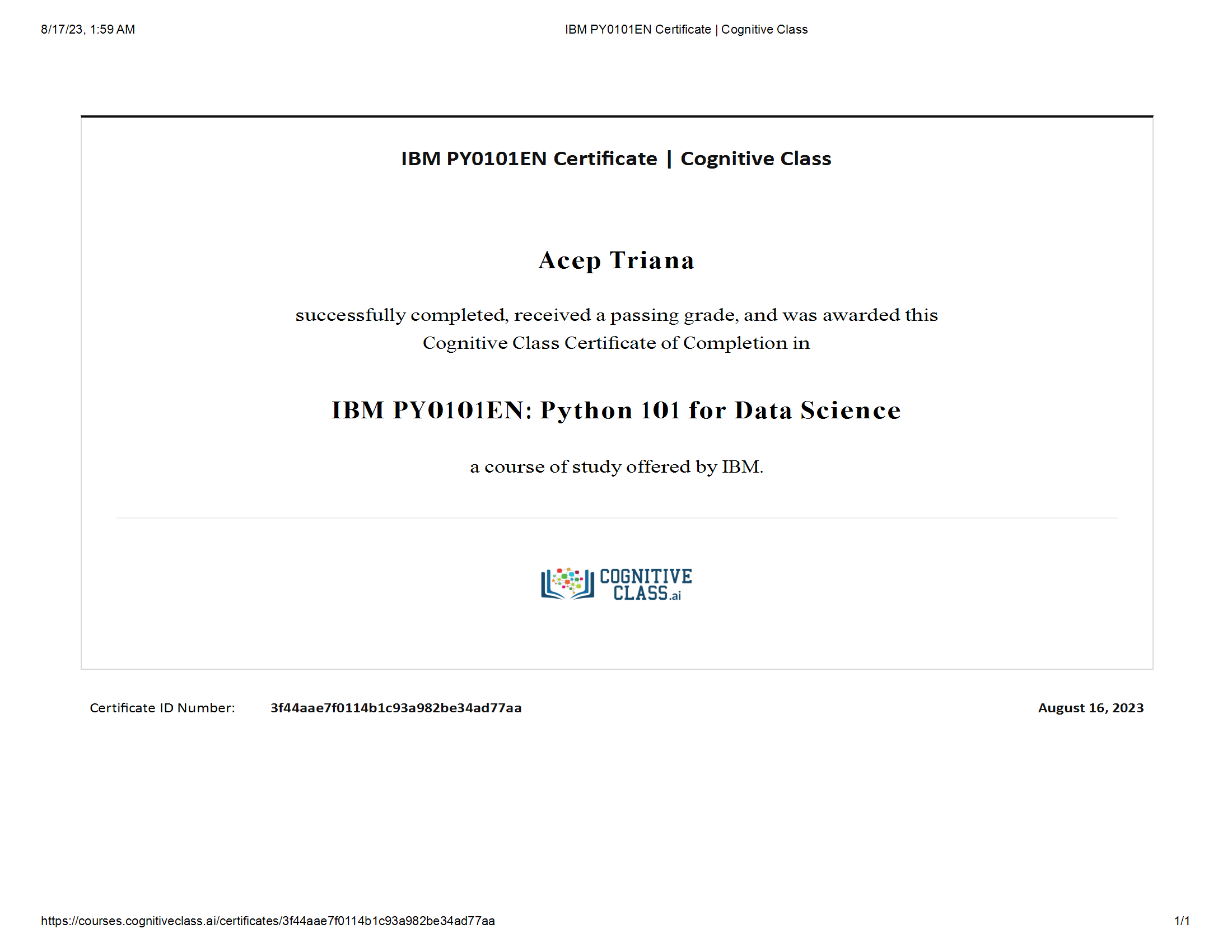Python for Data Certificate